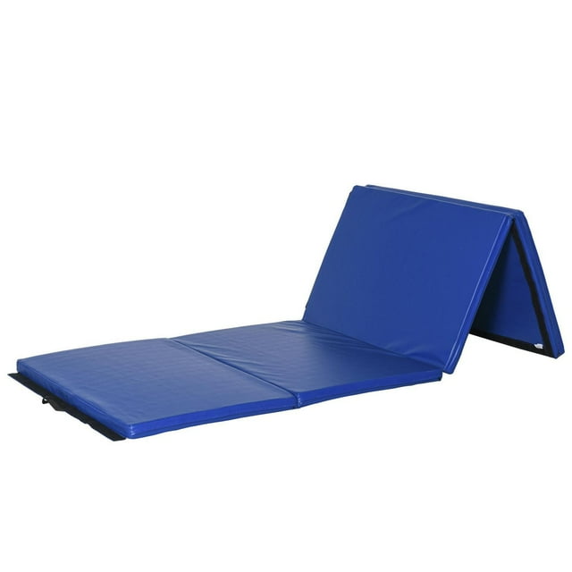 Soozier 4'x10'x2'' Folding Gymnastics Tumbling Mat, Exercise Mat with Carrying Handles for Yoga, MMA, Martial Arts, Stretching, Core Workouts, Dark Blue