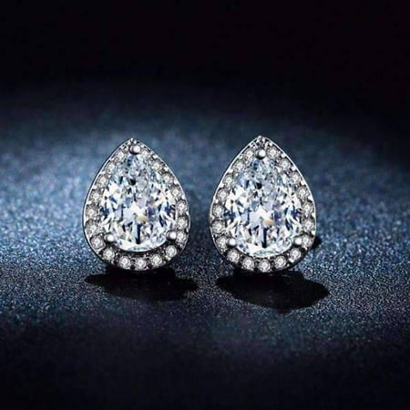 Discount Austrian Crystal Earring - ON SALE - Diamond White Infused 1CT Austrian Crystal Pear Stud Earrings Diamond White