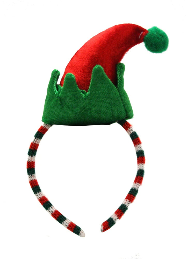 Elf Hat With EARS Fancy Dress Christmas Party Adults Kids Red Green Stripe 