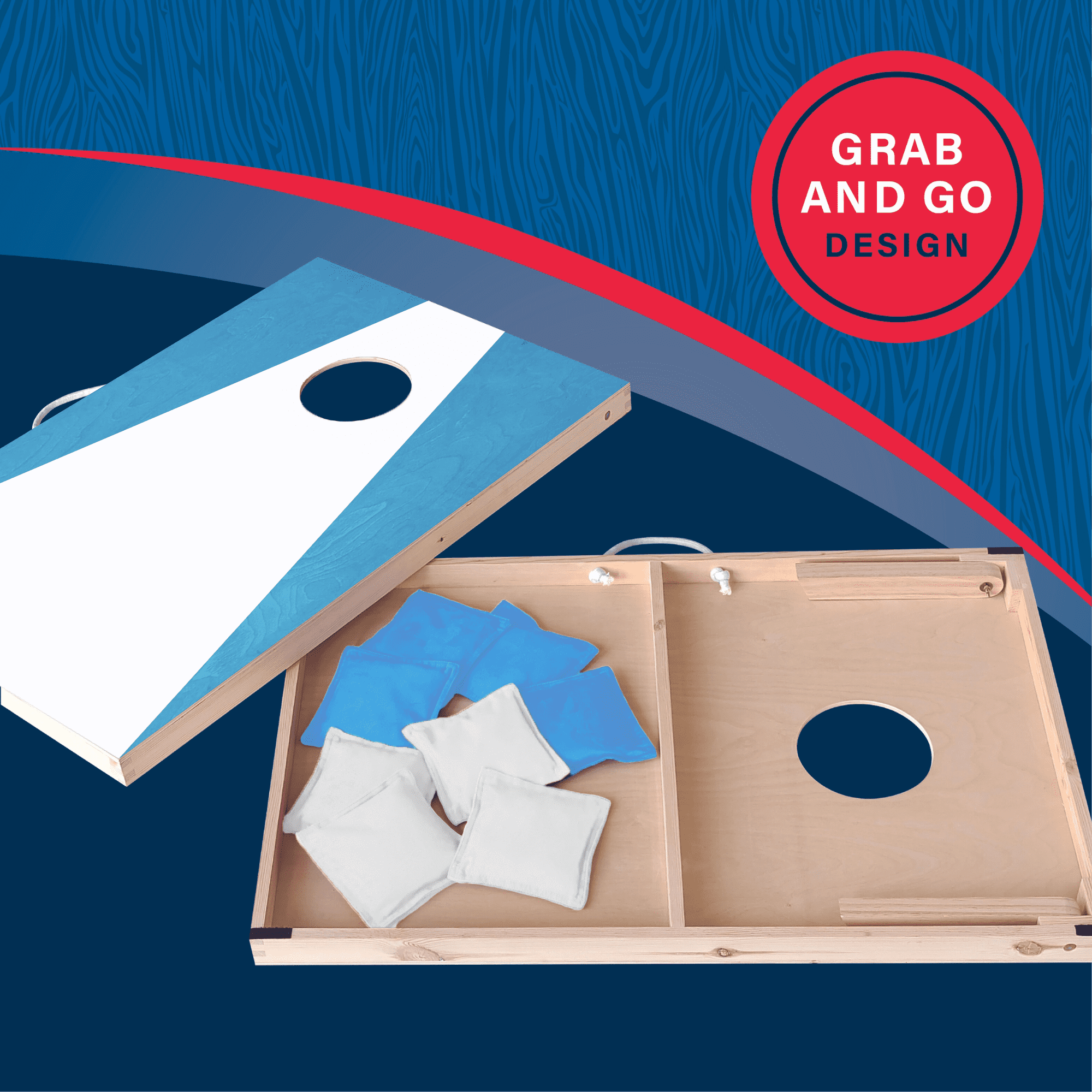 Wooden Cornhole Set, Baby Blue & White Colors, Stick & Slide Bags, 10 Pieces, 2 Boards, 8 Bean Bags, Family Games, College Games, Ages 3+ by MinnARK