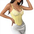 thumbnail image 1 of Corsé con Cuello en V, Tirantes Ajustables y Ribete de Encaje con Volantes para Mujer Top Corto Moldeador Amarillo M, 1 of 10