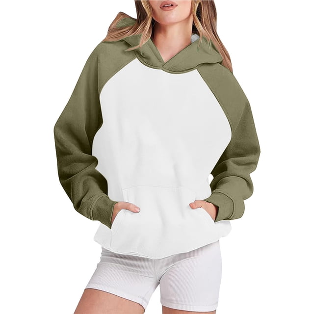Timegard Sweatshirts for Women Long Sleeve Hoodies Pullover Fall Color Block Loose Tops with Pockets