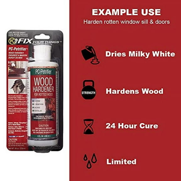 PC Products 84113 Rotted Wood Repair Kit, Water-Based Hardener, Epoxy Paste & Epoxy Putty, 1 oz