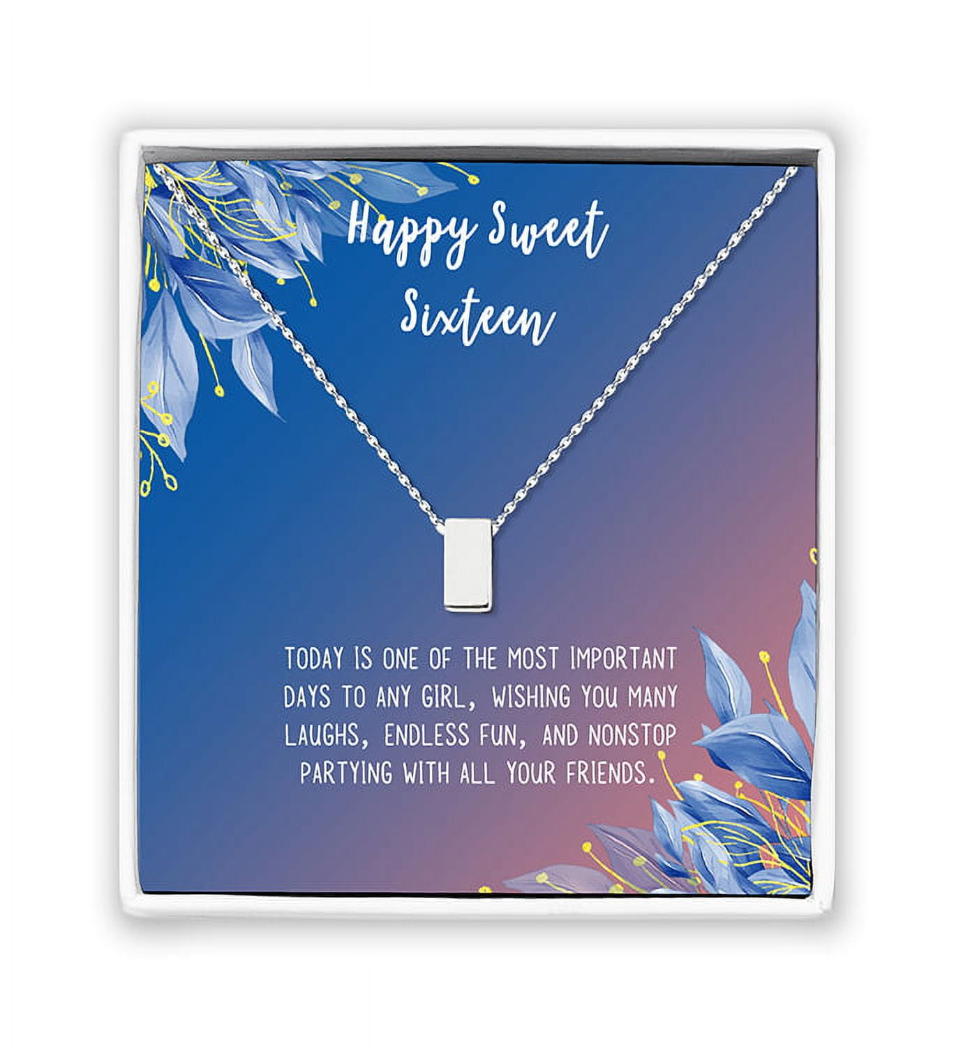 Anavia Happy Sweet Sixteen Necklace, 16th Birthday Card Gift, Daughter Birthday Present, Sweet 34 necklace for Girl-[Silver Cube, Blue-Orange Gift Card]