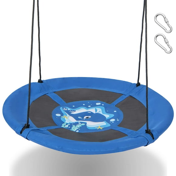 Goplus 40'' Flying Saucer Tree Swing Indoor Outdoor Play Set Swing for Kids Blue Whale
