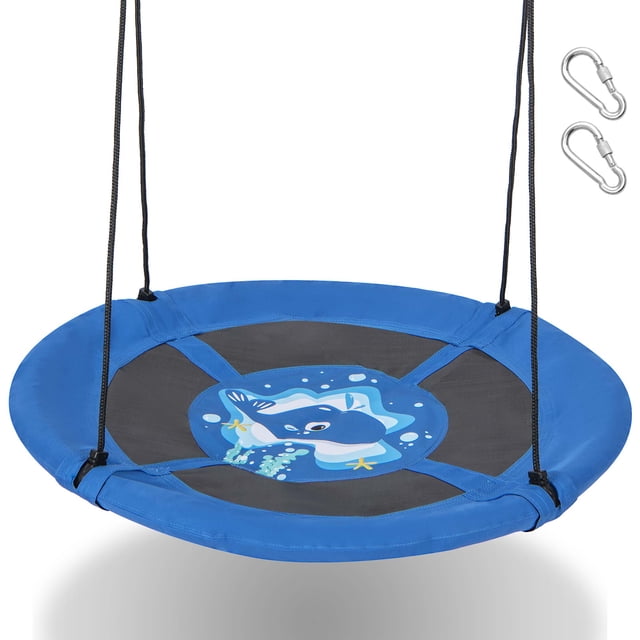 Goplus 40'' Flying Saucer Tree Swing Indoor Outdoor Play Set Swing for Kids Blue Whale