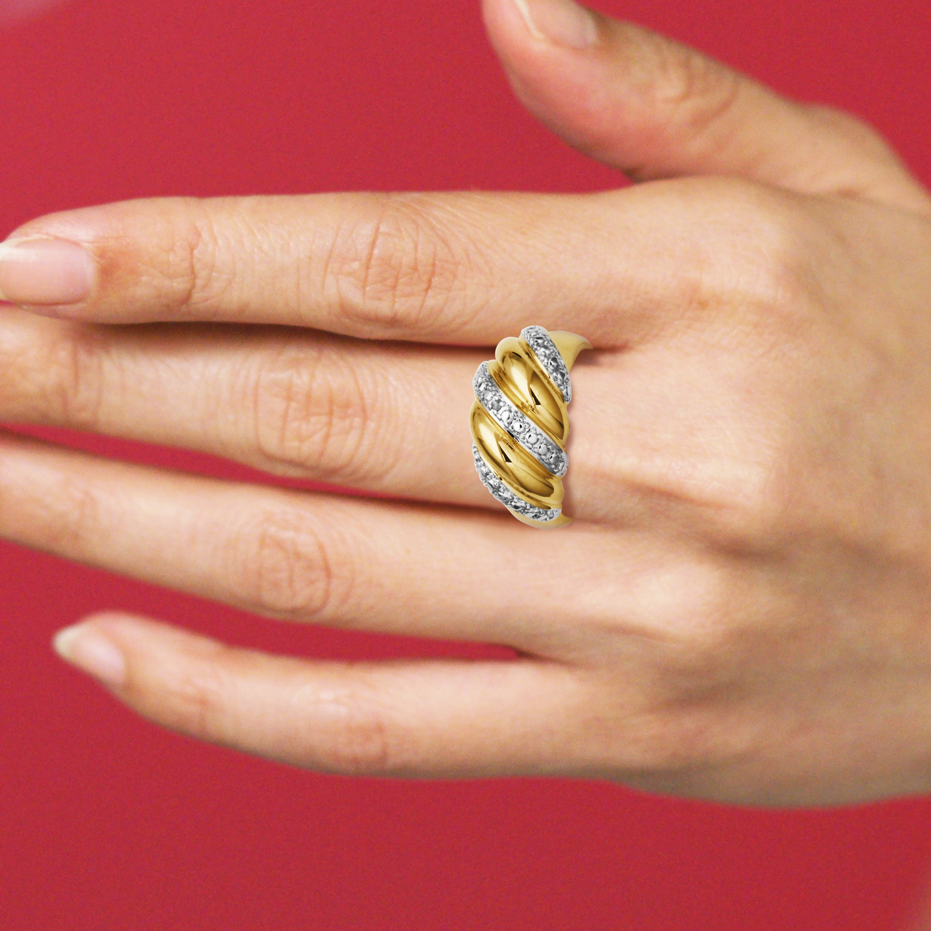Forever Facets Diamond Accent Swirl Bombe Ring in Two-Tone Rhodium over Bronze, Adult Female