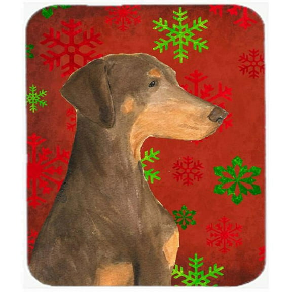 Doberman Red and Green Snowflakes Christmas Mouse Pad, Hot Pad or Trivet