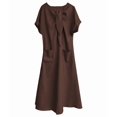 thumbnail image 1 of Robe Maxi Évasée Élégante à Manches Courtes avec Poche à Ruban pour Femmes, Coupe Ample Décontractée, Robe d'Été Marron TG, 1 of 7