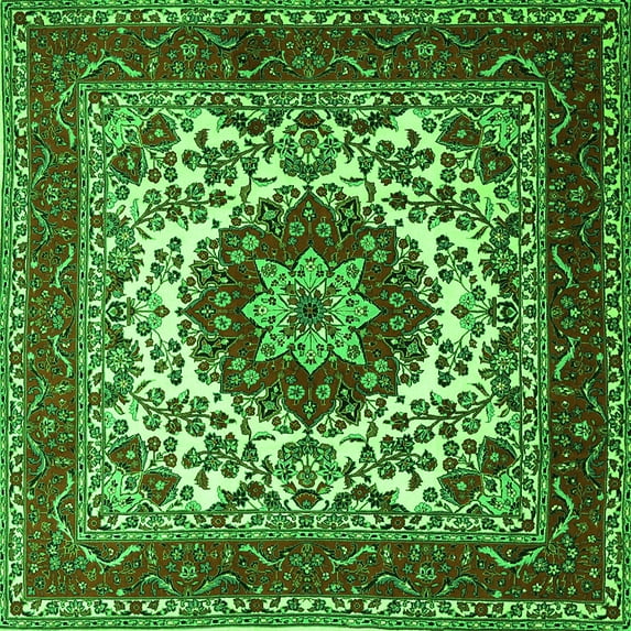 Ahgly Company Indoor Square Medallion Green Traditional Area Rugs, 6' Square