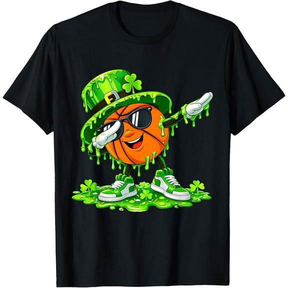 Dab Basketball St Patricks Day Ice Cream Drip Shamrock Boys Girls T-Shirt, T-Shirt for Kids Youth, 180gsm, 100% Cotton