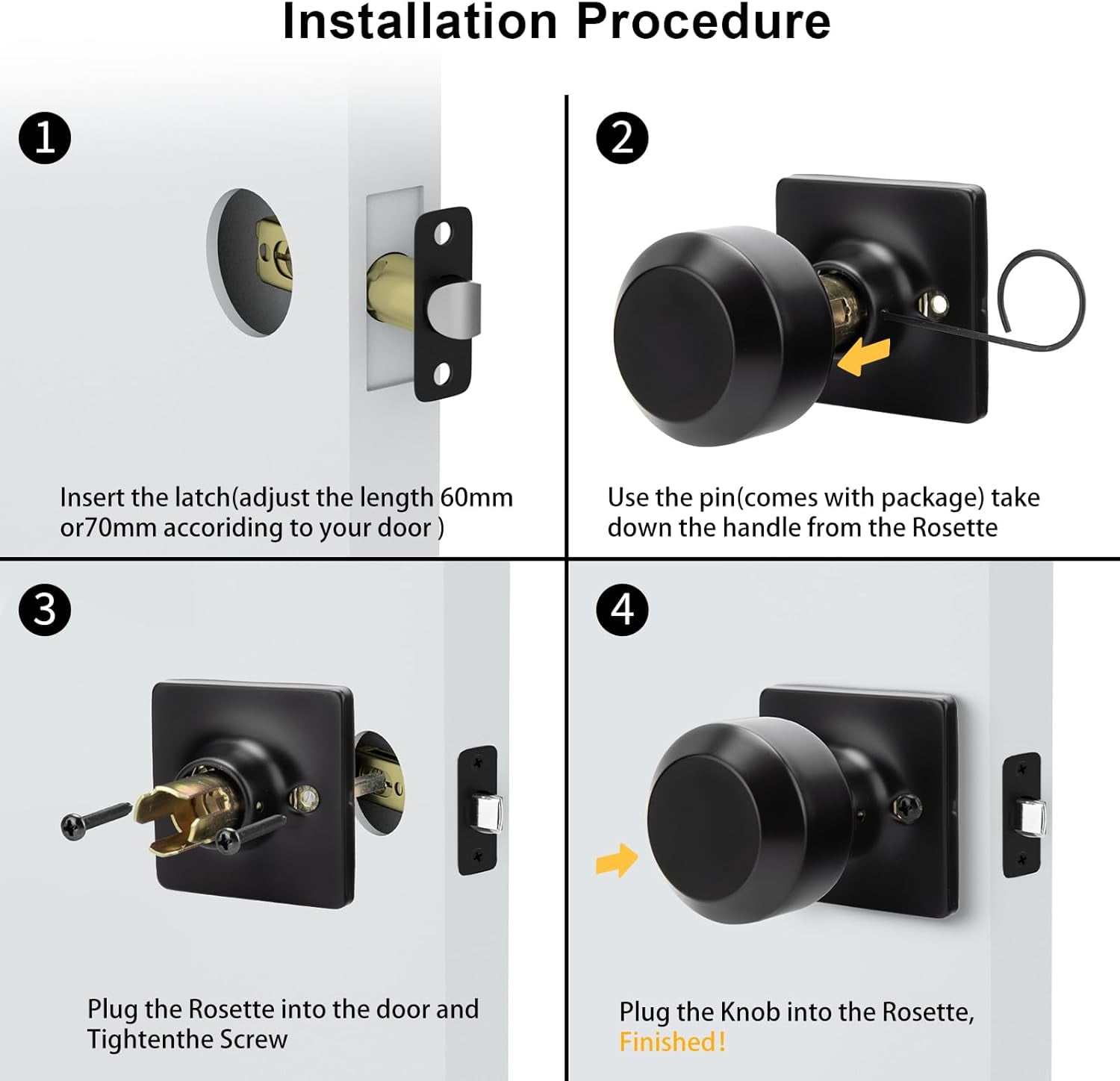 Matte Black Door Knobs Interior, Bedroom Door Knob Bathroom, Interior Door Knobs Privacy Morden Door Knob 1 Pack