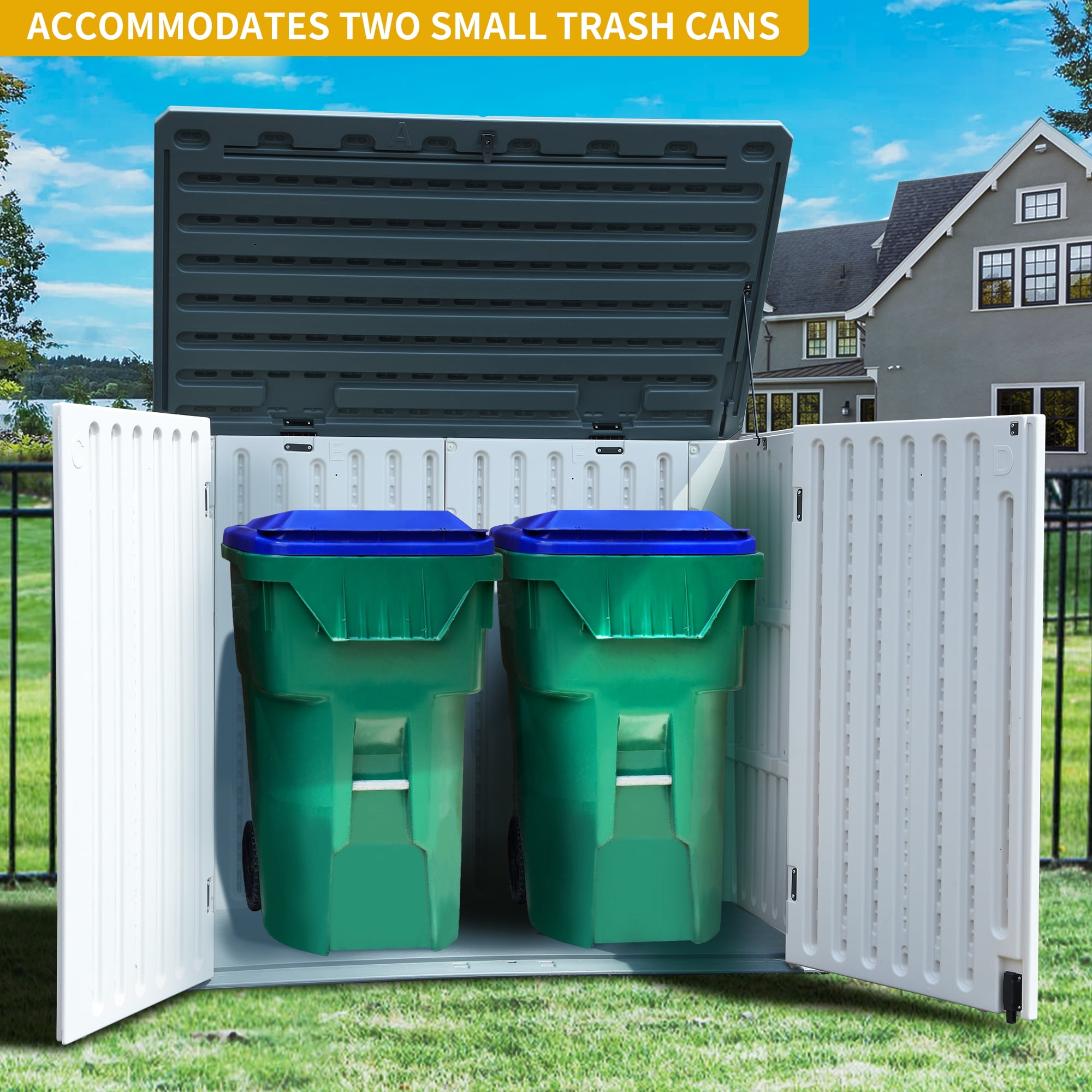 Dextrus Outdoor Large Resin Trash Bins Dual Compartments, 62