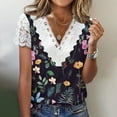 thumbnail image 2 of Dyegold Lace Tops For Women Short Sleeve V Neck Floral Printed Summer Loose Blouses Dressy Casual Cute Tunics Tops Shirts, 2 of 5