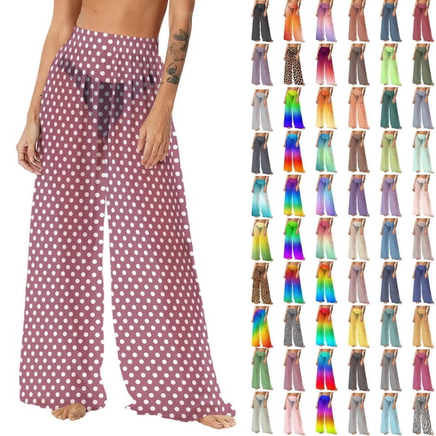Pincandy Women See Through Sheer Mesh Pants Beach Swimsuit Bikini Bottom Cover up Party Club Elastic High Waist Wide Leg Pants