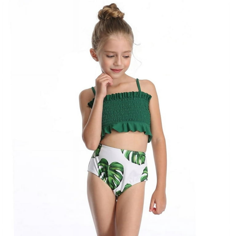 Kids Girls Two Pieces Swimsuit Straps Bathing Suit Halter Ruffle Top and  Bikini Bottom Set Toddler Little Girl Swimming Suit