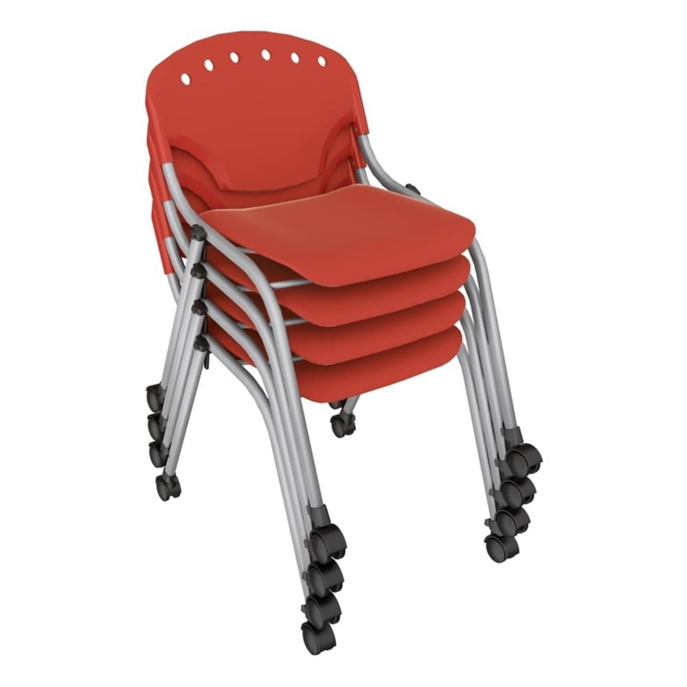 Scranton & Co 4 Pack Armless Mobile Classroom Stack Chairs in Red Finish