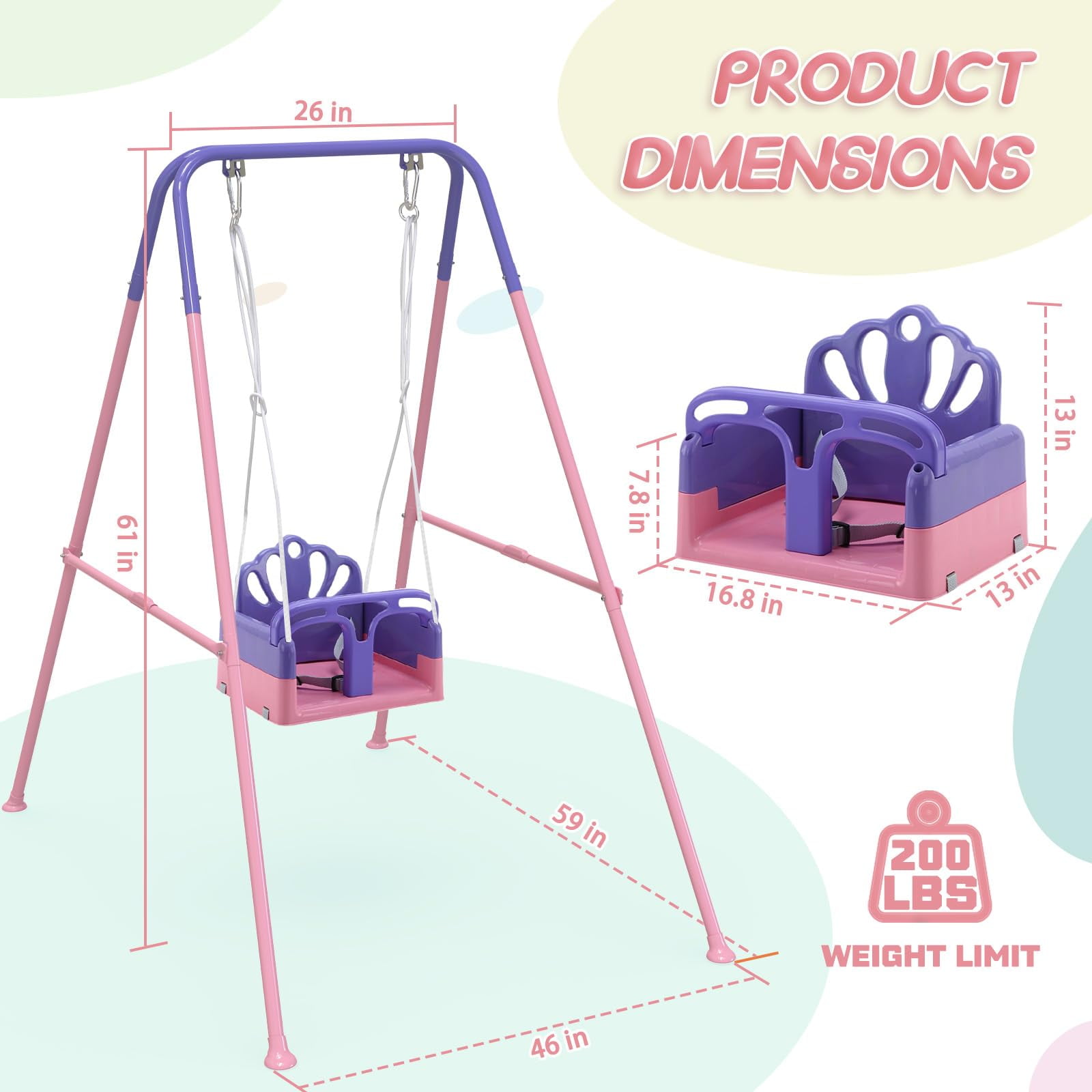 G TALECO GEAR Foldable Toddler Swing, 2 in 1 Swing Sets for Backyard,  Pink & Purple