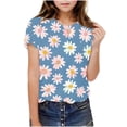 thumbnail image 6 of Piuwrlz Kid Round Neck T-Shirts Girls Short Sleeve Sweatshirt Printed Fashionable Cotton Shirt Top Blue Size 11 Years, 6 of 9