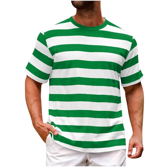 JSheng Men's Striped T-Shirts Fashionable Short Sleeve Round Neck Loose Comfortable Casual Oversize Pullover Tops for Man A-Army Green L