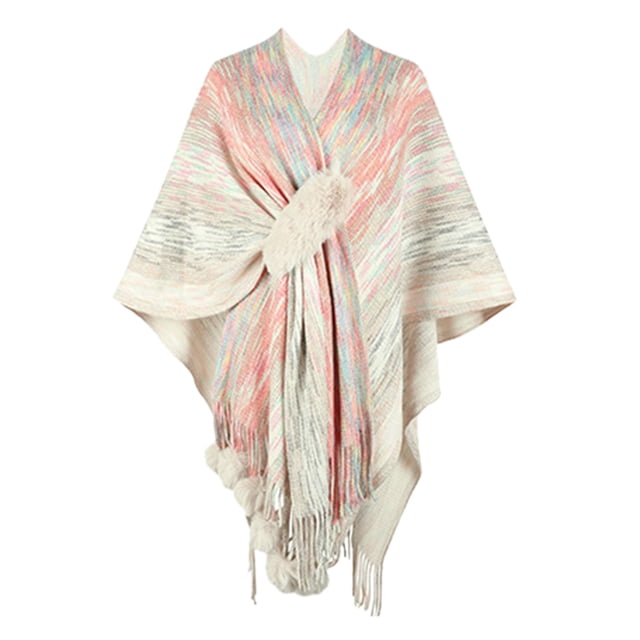Veste Châle en Tricot à Franges Contrastées pour Femmes, Cardigan Cape