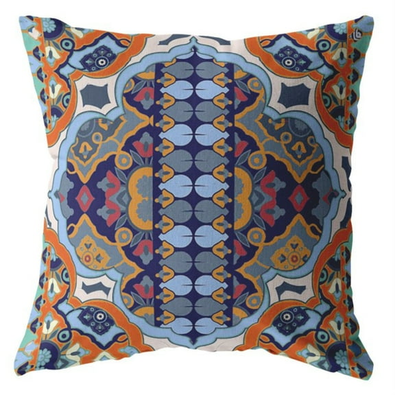 Boho Flower Throw Pillow with Removable Cover in Orange 18x18