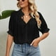 thumbnail image 2 of Blusa con cuello en V con cordón Media manga Color puro Camisa informal elegante y transpirable para mujer para citas Negro S, 2 of 6