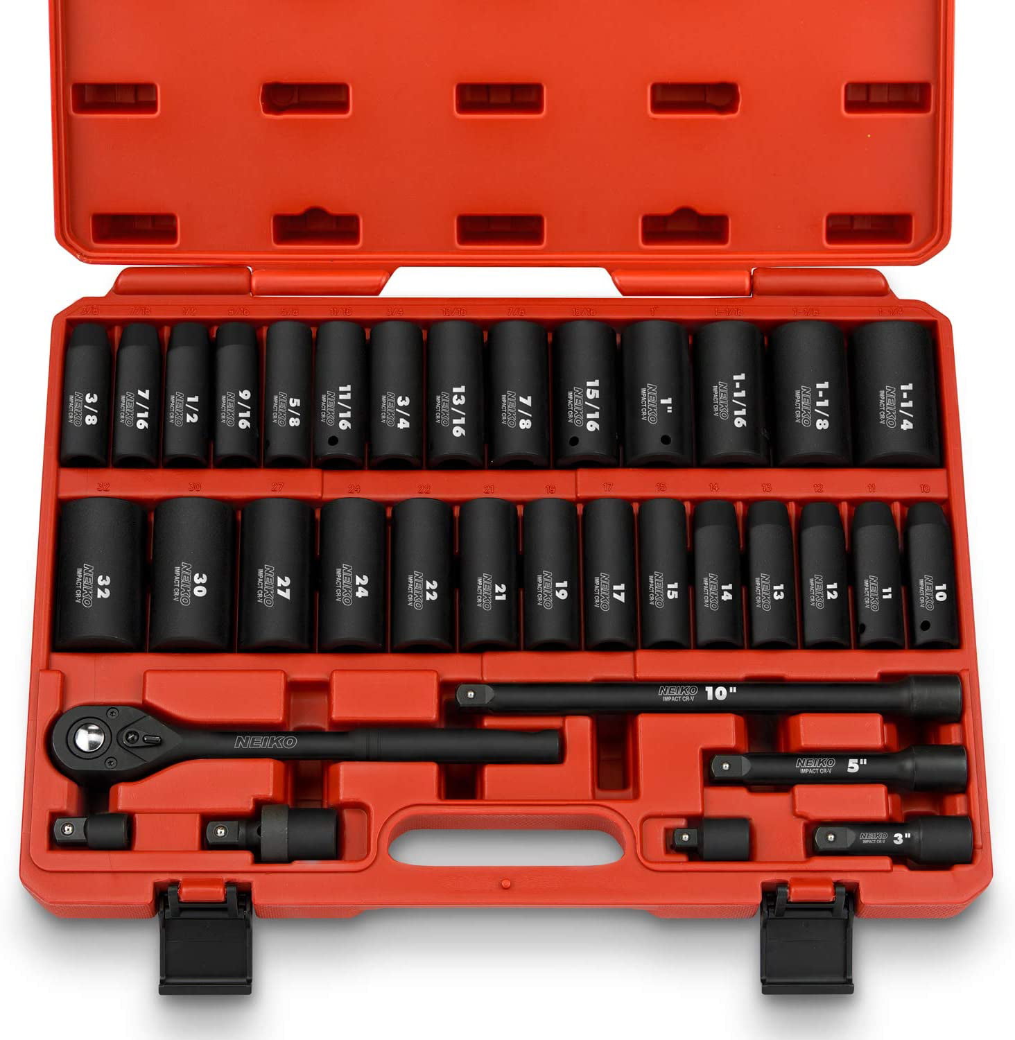 Neiko 02446A 1/2-Inch Drive Deep Impact Socket Master Set with Accessories SAE and Metric 35-Piece CR-V Steel 