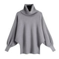 thumbnail image 2 of Women Pullover Turtleneck Oversized Sweaters Solid Loose Free-size Casual High Neck Batwing Long Sleeve Top Blouse (One Size, Gray), 2 of 6