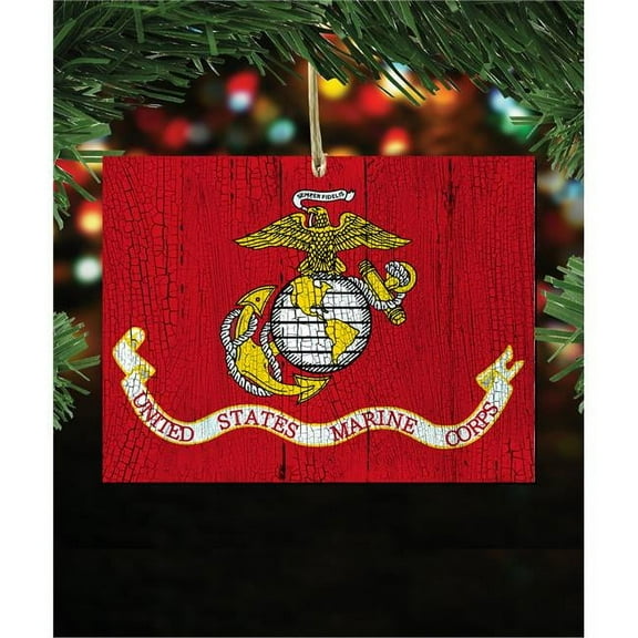 Designocracy 99998MR-O USA Marine Wooden Ornament Set of 2