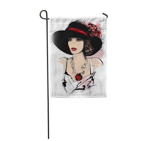 POGLIP Colorful Fancy Woman Hat on Vintage Painting Accessory Beauty Garden Flag Decorative Flag House Banner 28x40 inch