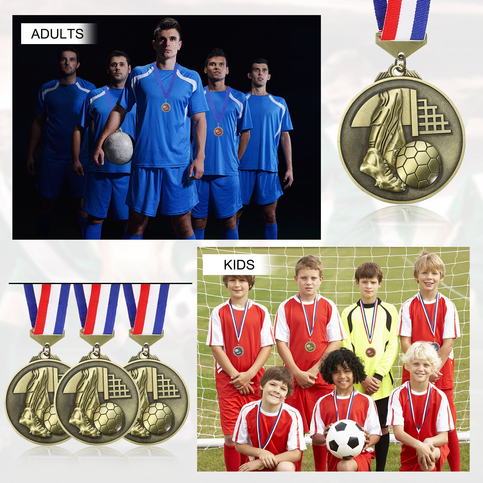 Uxcell Football Events Mesh Embossing Award Medals with Ribbons, Winner Medals Prizes for Competitions Sports Party Gold