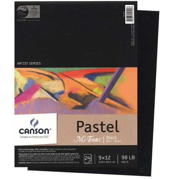 Canson Mi Teintes Drawing Papers - 9" x 12", Black Paper, 24 Sheets