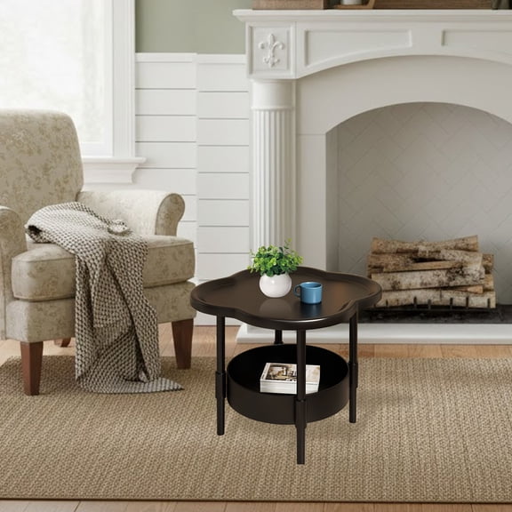 CozeLy Side Table with Removable Tray Small Round Side Table for Small Spaces Living Room Bedroom Balcony Indoor Outdoor Portable Easy to Assemble