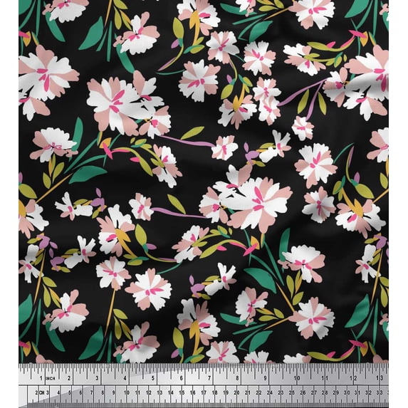 Soimoi Polyester Crepe Fabric Leaves & Floral Artistic Printed Fabric 1 Yard 42 Inch Wide