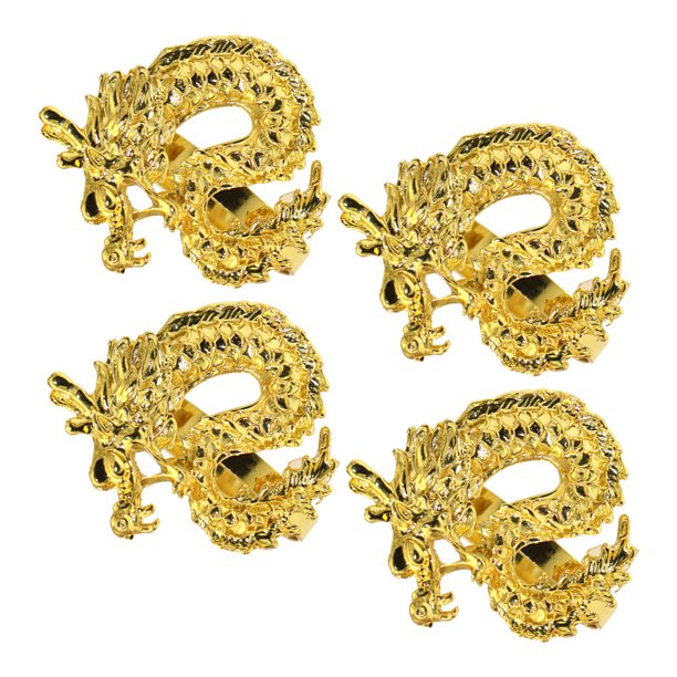 Greenadscape 4Ud Decorativos Para Servilletas Con Dragón En Metal Dorado Para Eventos