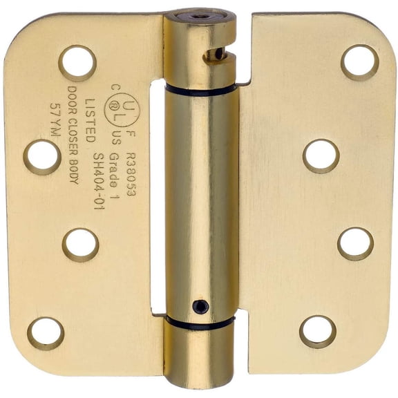 Dynasty Hardware 4 inch Spring Loaded Door Hinge Self Closing with 5/8" Radius Corners, Satin Brass - Pack of 2 Hinges C63