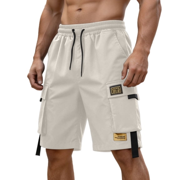 Yievot Men's Hiking Cargo Shorts Drawstring Elastic Waist Knee Length Outdoor Camping Shorts