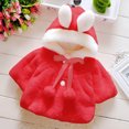 thumbnail image 2 of Odeerbi Toddler Winter Coat Kids Girls Outerwear Jackets Solid Color Plush Cute Rabbit Ears Hoodie Thick Coat Cloak Red, 2 of 5