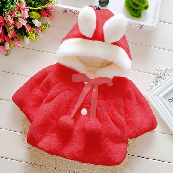 LFEOOST Baby Boy's Girl's Winter Cape Coat Faux Fur Coat Newborn Infant Baby Girl Jacket Cape Cloak Thick Buttons Warm Jacket Outerwear Red 12-18 Months