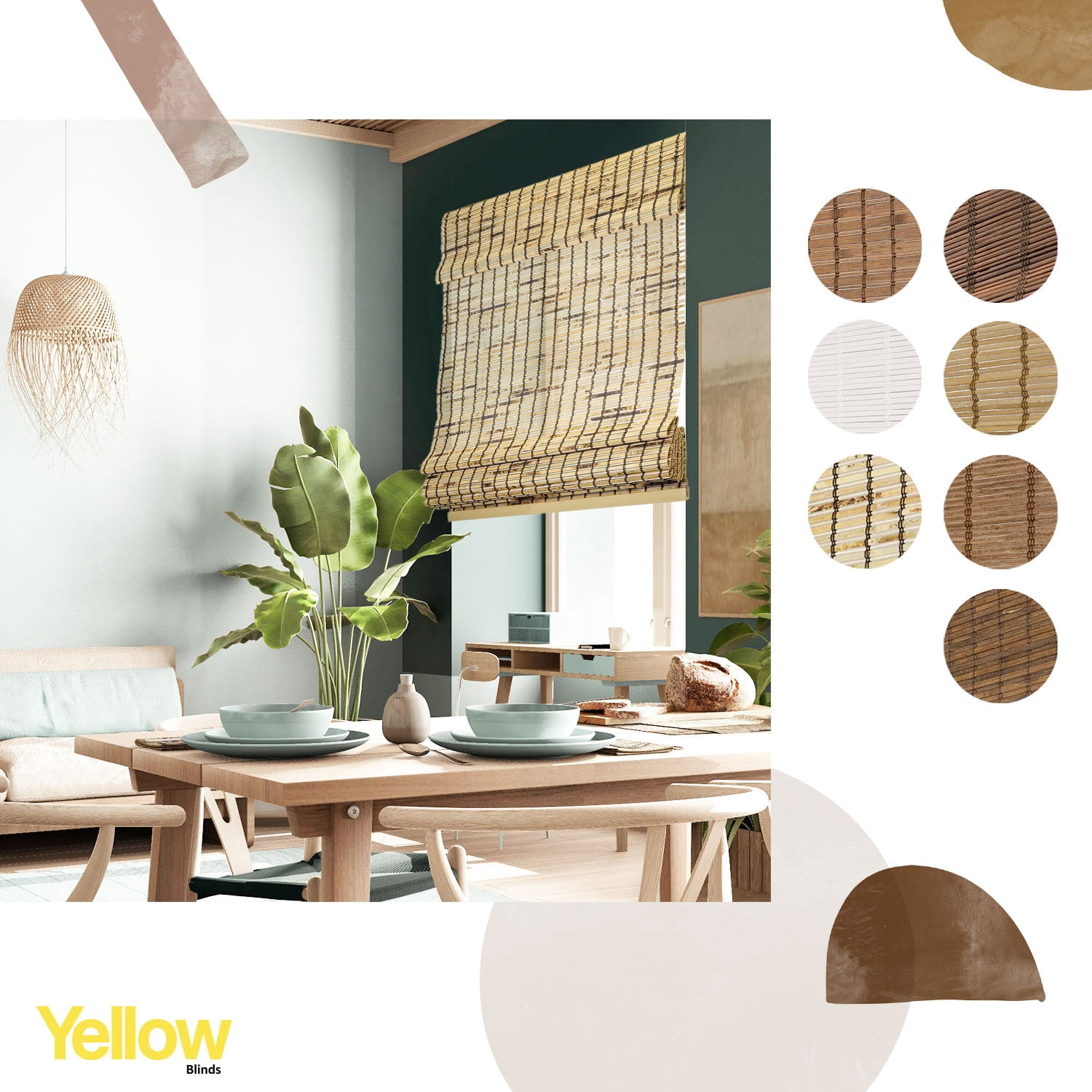 Yellow Blinds 32"W x 64"H Natural Woven Cordless Light Filtering Bamboo Roman Shades for Window, Tortoiseshell