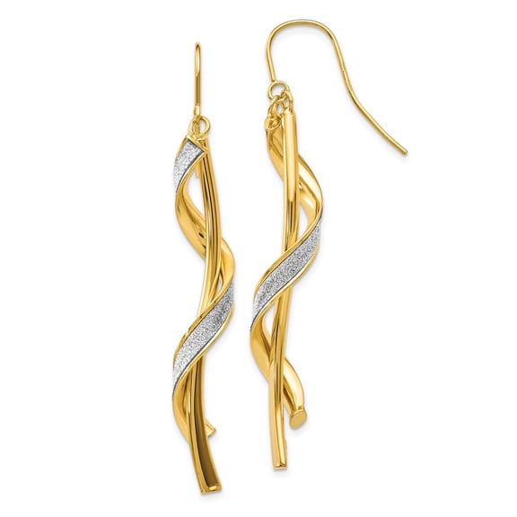 Real 14kt Yellow Gold Polished Glitter Infused Spiral Dangle Earrings; for Adults and Teens; for Women and Men