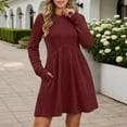 thumbnail image 2 of DHFJKG Womens Sweaters Dress Bohemian Knit Ribbrd Solid Color Long Sleeve Round Neck Mini Dress With Pockets Versatile Dresses, 2 of 5