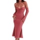 thumbnail image 2 of Sunloudy Vestido Midi Elegante para Mujer, Vestido de Fiesta con Cola de Pescado de Color Sólido y Manga Larga con Escote Halter y Tirantes Halter Sunloudy  moda, 2 of 7