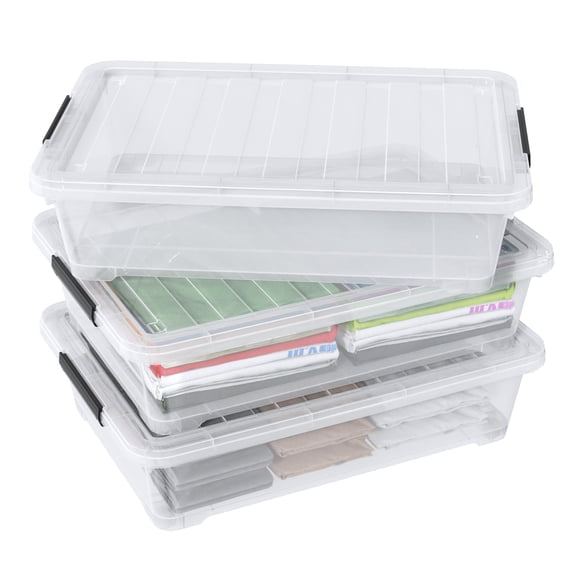 Knifefish 40 Quart Under Bed Plastic Storage Bins with Wheels, 3 Packs Clear Large Storage Container Box with Lids