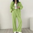 thumbnail image 5 of Women's 2 Piece Outfits Oversized Dressy Blazer Jacket Wide Leg Pants 2025 Fall Business Casual Office Work Suit Sets (XXL, Green), 5 of 6