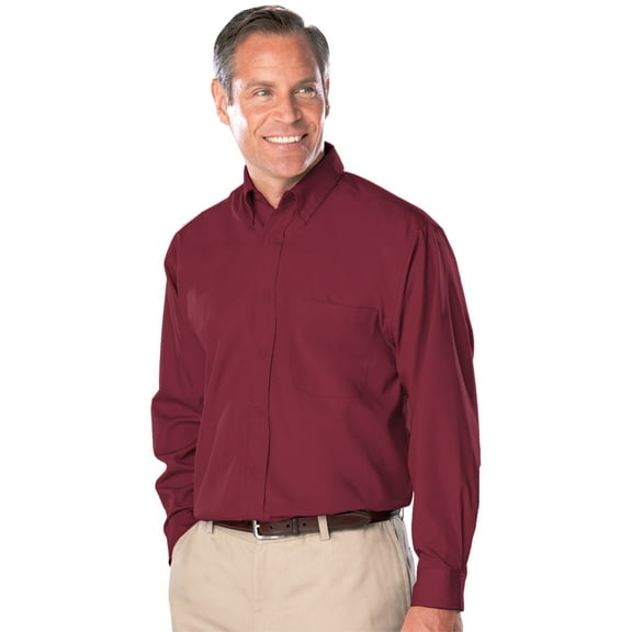 BlueGeneration Mens Long Sleeve Easy Care Poplin With Matching Buttons - Burgundy 6 Extra Large Solid