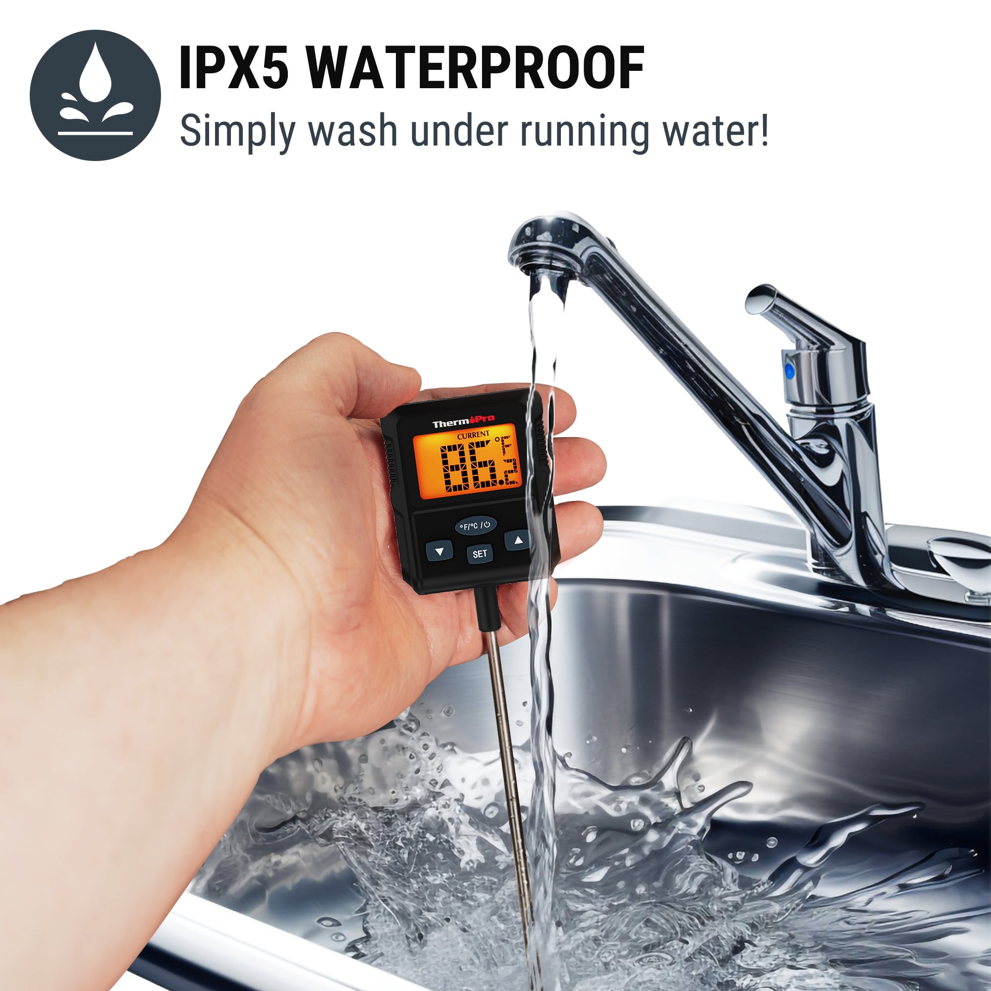 ThermoPro TP511W Waterproof Digital Candy Thermometer Programmable with Pot Clip for Deep Frying and Candy Making