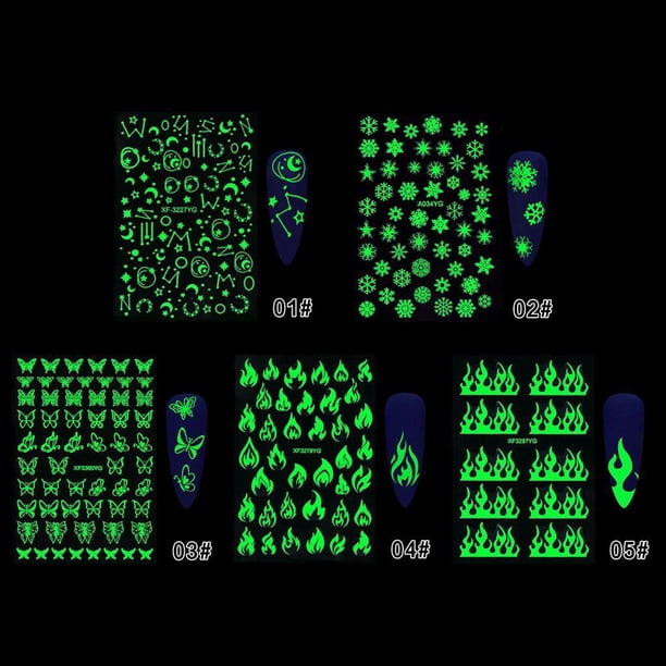 5 hojas de luminosa ración de uñas, 3D para ración de uñas de , calcomanía uñas, herramientas de Colcomx 3D pegatinas de arte de uñas