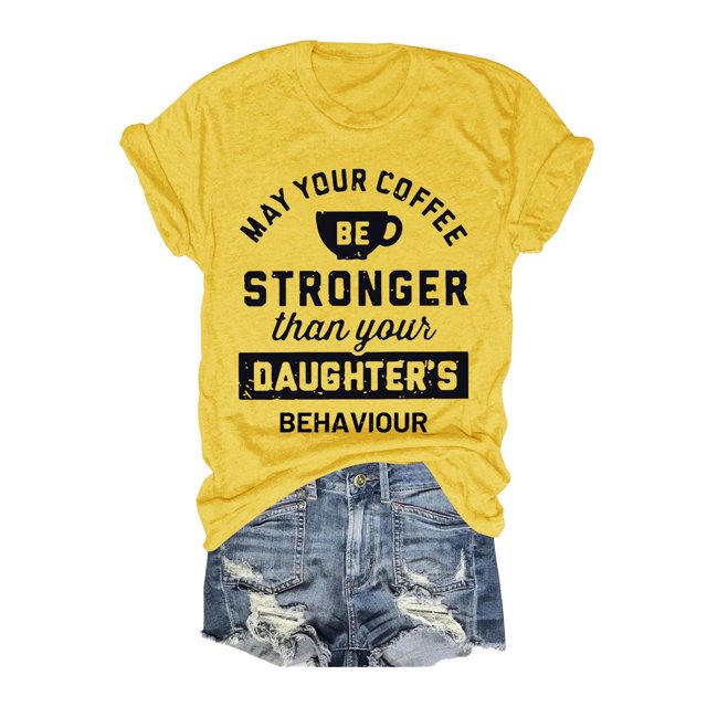 TSADFHJI Hauts d'Été en Coton pour Femmes T-Shirt Décontracté à Manches Courtes Col Rond Imprimé Mode d'Été pour Femmes m Jaune
